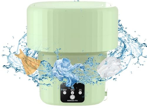 Mini Machine à Laver Portable 8L, Mini machine à laver pliable avec essorage, seau à linge pliable, Lave-linge Mobile, pour les sous-vêtements, chaussettes et petits objets Camping Voyage (Vert 9L)