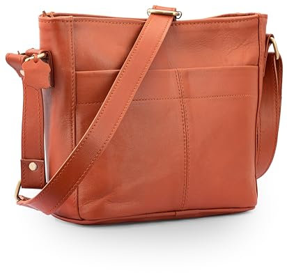 URBAN LEATHER Schultertasche für Damen, Vintage, handgefertigt, echtes Leder, Umhängetasche, Handtasche, Geldbörse, klein, Kamelbraun/Hellbraun, Braun, 8 inch(height) x 9.5 inch(width) x 2.5