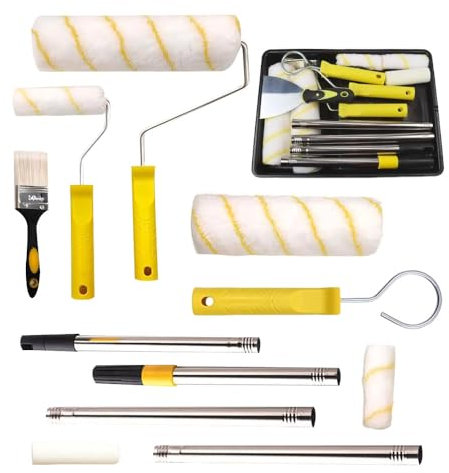 XPJBKC 12 PCS Paint Roller Set, Paint Tray and Roller Set, Paint Brush and Roller Set with 5 Roller Sleeve, Roller Sets for Painting with Extension Pole, Rollers for Painting Walls, Ceiling, Doors