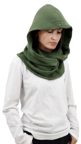 DigiTizerArt Mittelalterliche Leinen Baumwolle Cowl Hood Schal Vintage Goth Cape Kostüm Accessoire Multifunktionale Mode Pullover Schal Kapuzenschal Cowl für Männer Frauen (Army Green)