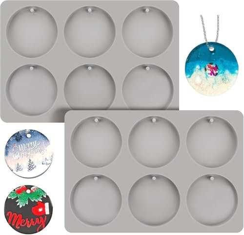 2 PCS Round Resin Mould,Christmas Resin Moulds Silicone,Round Pendant Mould,with Hanging Hole epoxy Resin Moulds,Ornament Moulds for Christmas Tree Decorations DIY Crafts Silicone Moulds for Resin