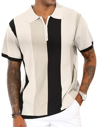 CTU Men's Fashion Polo Shirts Vintage Striped Knitting Golf Shirts | Elegant Smart Lapel, Vintage Polo Shirts with Striped Pattern Short Sleeve, Casual and Busniess Style