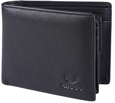 ARGOO Leder Geldbörse Herren RFID Schutz, Bifold Portmonee Wallet, Echtleder Geldbeutel Portemonnaie Groß mit Münzfach, Transparentes Sichtfach für den Ausweis, Brieftasche (Schwarz)
