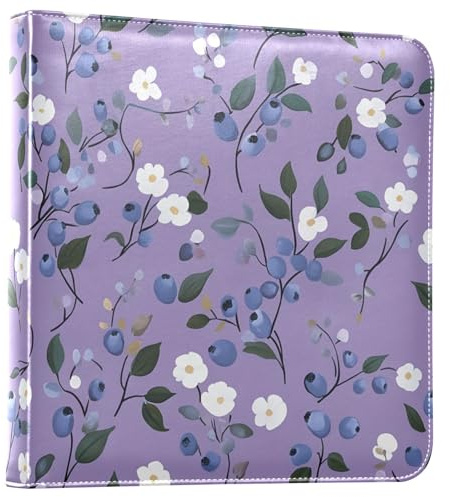 BOESI Album photo en cuir Doodle Blueberry et fleur blanche, album de famille, album de mémoire pour photos de 5 x 3, 10 x 15 cm, 12 x 17 cm, 15 x 20 cm
