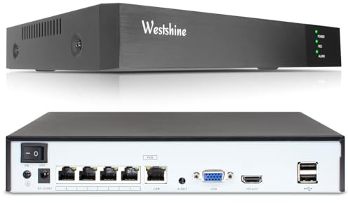 WESTSHINE 4K NVR Grabador de Sistema de vigilancia 10 Canales + 4 Puertos PoE, NVR de Seguridad 10 Canales, fácil remota, detección de Movimiento, admite hasta 10 cámaras IP 4K(no Incluye Disco Duro)