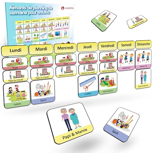 LIKARTO® Aimants pour Planning de Semaine – 198 aimants pour Organiser la Semaine, utilisables sur Toutes Les Surfaces magnétiques – Favorise l’autonomie et Le Sens de l’Organisation