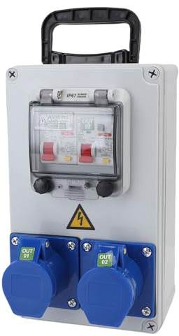 FTVOGUE Industrial Outlet Box Portable Electrical Socket Distribution Box Impact Resisting for Warehouse Factory Construction Site Workshop Hand Carry