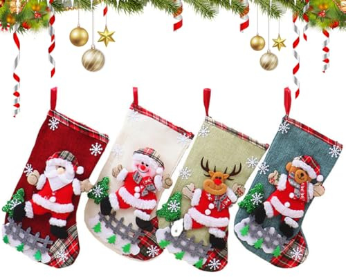 GXGM 4 Set Piccole Calze Della Befana Vuote Calze di Natale da Appendere,Piccoli al Camino Decorazioni Natalizie per la Casa