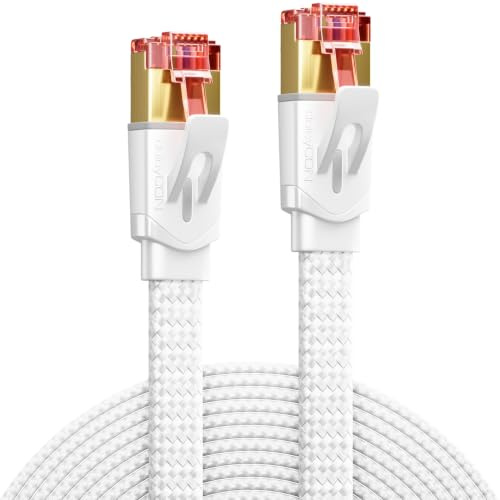 deleyCON 3,0m Cavo di Rete Cat7 Piatto in Nylon (10 Gbps, Conduttore Interno in Rame) Cavo Ethernet LAN - Connettori RJ45 - Cavo Patch per DSL, Router, Internet, WLAN - Bianco