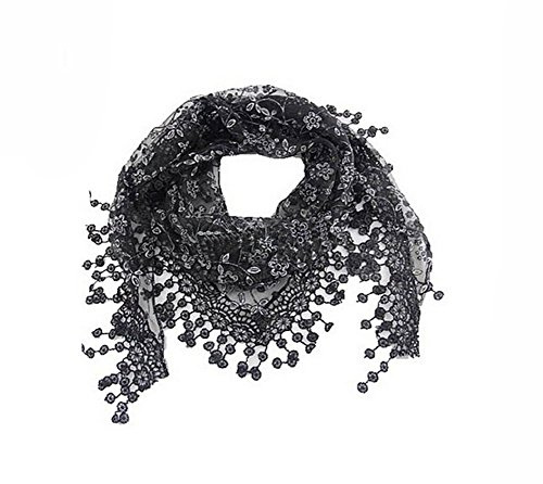 FSSTUD Elegant Women Ladies Soft Lace Hollow Tassel Scarves Triangle Long Wrap Shawl Scarf Black