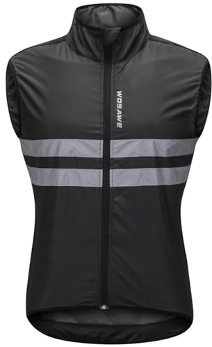 WOSAWE Men's High Visibility Cycling Wind Vest Sleeveless Reflective Bicycle Gilet, L