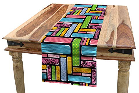 ABAKUHAUS Abstrakt Tischläufer, Sterne-Strudel Linien Punkte, Esszimmer Küche Rechteckiger Dekorativer Tischläufer, 40 x 180 cm, Aqua Rosa