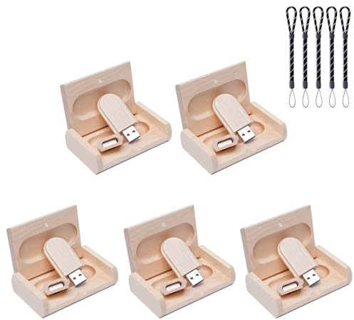 Meiyuexiang 5-pack trä USB-flashenhet lagringspinne USB 3.0 minnessticka med trälåda 16 GB