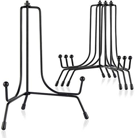 Mocoosy 4pcs Mejoradas Antide Slizantes Hierro Soporte De Exhibición, Metal Placas Poseedor Negro Hierro Caballete Soporte para Exhibición Placas,Foto,Marco, Platos,Tabletas,Arte (6 Pulgadas)