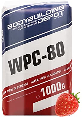 Bodybuilding Depot Whey Protein Pulver 1kg - Erdbeere | umweltfreundlich in Papier verpackt