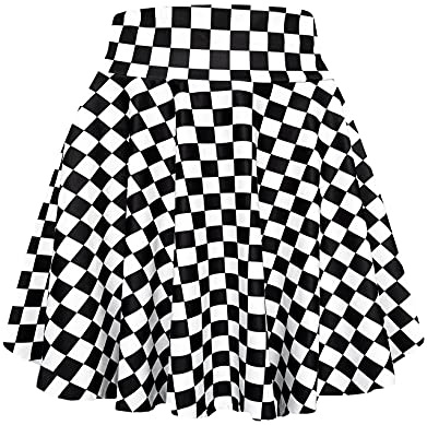 Afibi Women's Casual High Waisted Mini Flared Print Pleated Skater Skirt (X-Large, Plaid White)
