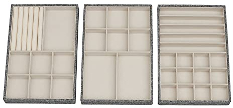 Household Essentials 3-Tier Jewelry Tray, Sturdy Chipboard With Polyester Linen Wrap, Graphite