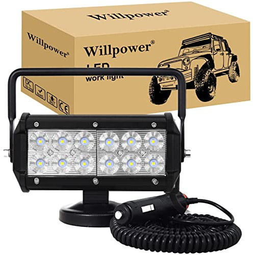 Willpower 1 Pcs LED Arbeitsscheinwerfer mit magnetfuß, 7 Zoll 36W tragbare led Flutlicht, Led Scheinwerfer 12v für Auto Bagger Anhänger Traktoren LKW SUV offroad