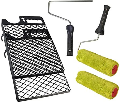 Profi Farbroller Set Malerset Abstreifgitter Steckbügel Malerwalze 4 TLG