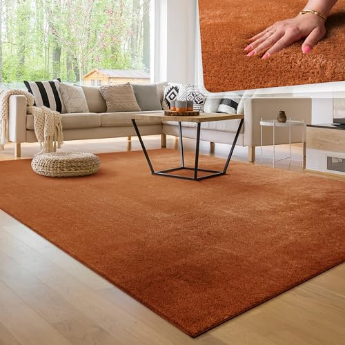 Paco Home Moderner Kuscheliger Wohnzimmer Teppich Kurzflor waschbar flauschig Weich Einfarbig Felloptik zeitlos stilvoll rutschfest pflegeleicht, Grösse:140x200 cm, Farbe:Kupfer