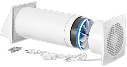 LIRAST 150mm Dezentrale Lüftungsanlage mit Wärmerückgewinnung - Wandlüfter mit Kabel und Zugschnur - Lüftung mit Wärmerückgewinnung - Rekuperator mit Keramikwärmetauscher - Wohnraumlüftung
