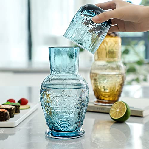 Plcnn Crystal Ensemble carafe à eau de chevet et verre 750 ml avec gobelet, pichet à eau transparent et tasse