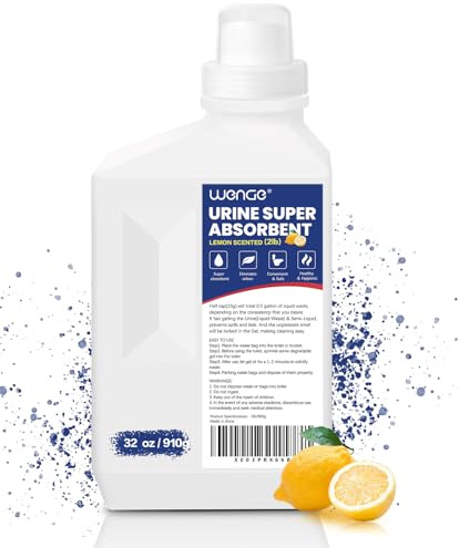Wenge Urine Super Absorbent, Solidifier - 180 Use Lemon Scent Pre Pee Powder for Toilet, Porta Potty Chemicals, Eco Absorbent Liquid Waste Gelling and Deodorizing Powder, Urine Absorber for Emergency