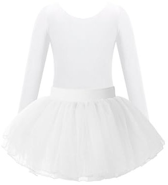 Freebily Kinder Mädchen Ballettanzug Langarm Ballett Body Tüll Tutu Ballettrock Outfits Kinder Tanzanzug Ballettbekleidung Set Gr.92-164 Weiß 146-152/11-12 Jahre