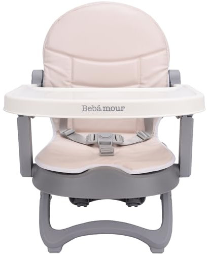 Bebamour Baby Chair Booster Seat with Tray Sit Me Up Baby Chair for Eating Portable, Travel, with Beige Padding