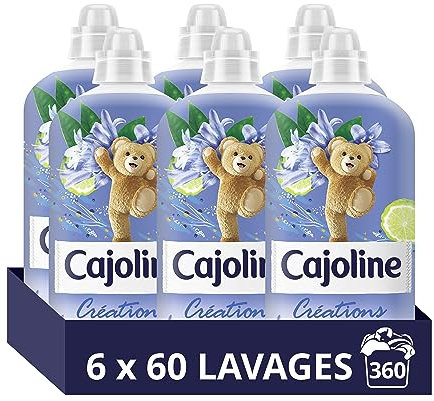 CAJOLINE - Adoucissant linge - 360 lavages - parfum Fleur de la passion et bergamote - fraîcheur parfumée (lot promo de 6x60)