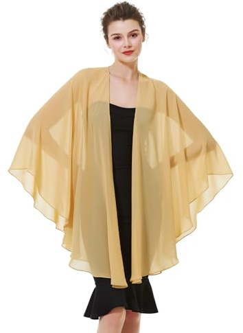 BEAUTELICATE Chal Mujer Fiesta Capa Poncho Gasa Estola para Boda Elegante Suave Ligero Mantón Verano Primavera (Oro)