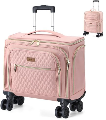 Lekeinchi 4 Rad Laptop Trolley Business mit 6 Packwürfeln & 15.6 Zoll Laptopfach, Groß Erweiterbar Reisekoffer Handgepäck, Leicht Wasserdicht Rollkoffer Aktenkoffer für Reisen/Business/Damen, Rosa