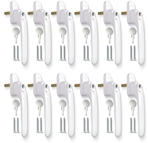 Bwintech 12 Pcs in-Line White UPVC Aluminium Window Handle, 43mm Spindle for Indoor and Outdoor upvc Window