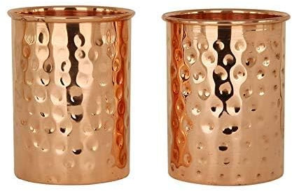 Taluka Lot de 2 gobelets en verre martelé en cuivre pur pour l'eau potable Ayurveda Bienfaits pour la santé
