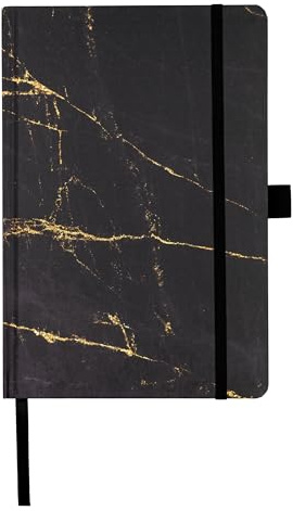 K3T Notizbuch A5 Dotted, Schwarzer Marmor, 192 Seiten, mit Innentasche, Lesezeichen, Elastischer Verschluß und Stifthalter, Art.Nr. 63135