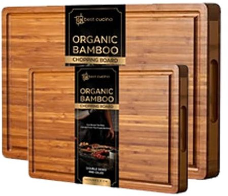 simpa 2PC Organic Bamboo Pre-Oiled Double Sided Chopping Board Set: Large 40 x 28cm & Small 33 x 23cm
