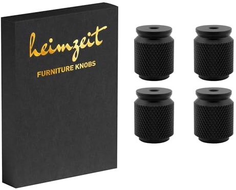 heimzeit Poignées de Placard pour Portes, Tiroirs et Commodes en Aluminium de Haute Qualité [4 Pièces, Rippées] Couleur: Noir, Design Élégant, Boutons de Meuble avec Poignée à un trou et vis