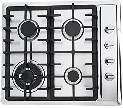 Cuisinière Intégrée à Gaz 4 Feux - Naturel/Propane, 58 x 50 cm, Acier Inoxydable, Plaque de Cuisson Encastrable Argentée