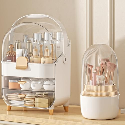 Makeup Organizer, Skincare Holder Bathroom Counter Organizer, Storage Box Cosmetic Display Cases, Teen Girl Gifts Trendy Stuff Make up Organizers for Vanity, Dresser, Countertop (Rose Gold)