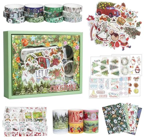 Songdao Cinta Washi de Navidad y pegatinas para empacar Washi Masking Tape Gold Film Cinta adhesiva decorativa Cinta de papel para Bullet Journal Scrapbooking Manualidades Accesorios