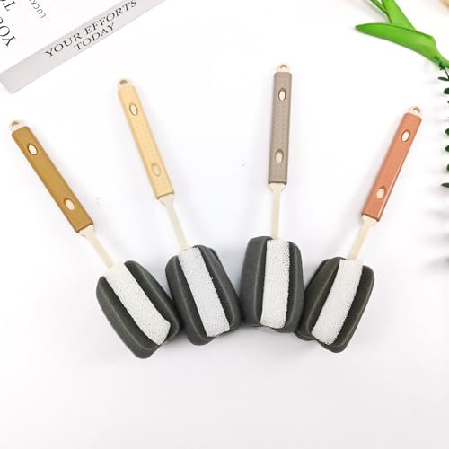 Axinost Spazzole per bottiglie retrattili in spugna, spazzole per pulizia, detergenti per bottiglie, spazzole per tazze lunghe, spazzole per bicchieri da vino (Rosa, Giallo, Grigio, Marrone)