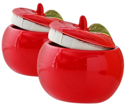 ABOOFAN 1set Ceramic Apple Jar Cookie Jars Candy Jars with Lids Cereal Candle Christmas Containers Christmas Cookie Jar Storage Jars Sugar Container with Lid Apple Basket Red Ceramics 2pcs