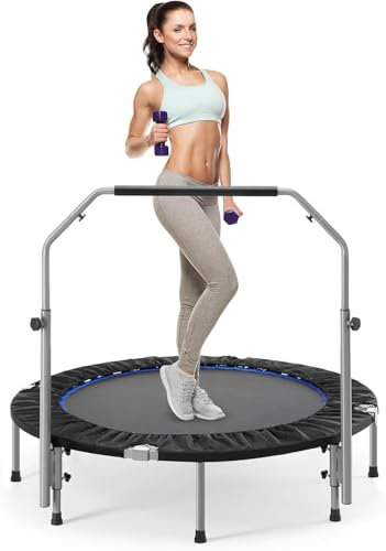 Sweetcrispy Faltbares Mini-Trampolin, 101,6 cm, für Erwachsene, Übungstrampolin für Erwachsene, mit Verstellbarer Stange, Indoor-Trampolin, Fitnesstrampolin bis zu 150 kg