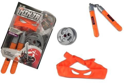 Set Armi Ninja Giocattolo Set Ninja Travestimento Ninja Armi e Mascherina Cosplay Arma Stelle e Maschera Stelline Bastone Bo Spada Katana Pugnali Sai Nunchaku Giocattolo Armi Ninja (NUNCHAKU)