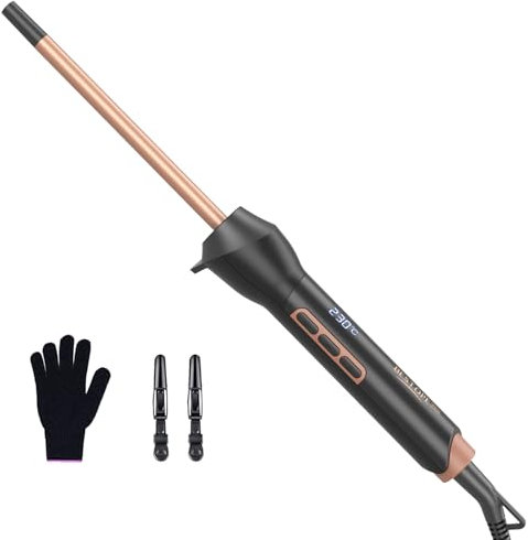 BESTOPE PRO Ferro Arricciacapelli [9 mm], Piastra Onde per Capelli Antistatica in Ceramica, Piastra Onde Display LCD 120-230°C Riscaldamento Rapido della Ferro Capelli per ricci piccoli e stretti