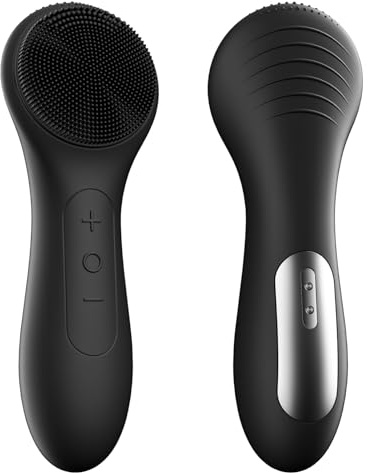OWLMATE Brosse de nettoyage du visage, brosse électrique pour homme et femme, étanche, rechargeable, sonique, vibrante, en silicone souple, pour nettoyage en profondeur, exfoliation, massage (noir)