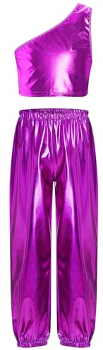 TiaoBug Completi Sportivi da Ginnastica Artistica Bambine e Ragazze Tuta da Danza Moderna Jazz Hip Hop Crop Top Reggiseno Sportivo + Pantaloni Lunghi Streetwear Viola 11-12 anni