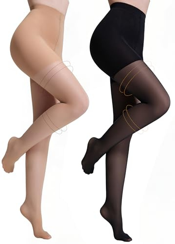 Yilanmy 2 Pairs Sheer Compression Pantyhose for Women 10-15mmHg Support Hose 30D Sheer Stockings