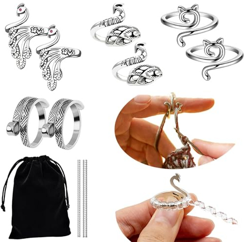 CHarmeFleur 8-Piece Adjustable Crochet Wool Tension Ring for Crocheting, Crochet Ring for Finger, Peacock Cat Crochet Rings for Finger Tension Control