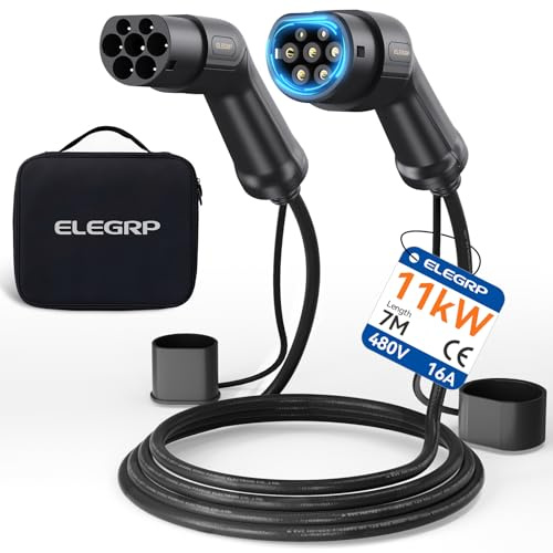 ELEGRP Typ 2 laddkabel, 11 kW, 7 m, 16 A, 3-fas, typ 2, läge 3, laddningskabel för elbil, EV/PHEV med bärväska, lämplig för modell S/3/X/Y, VW ID.3 ID.4 e-Golf och andra EV
